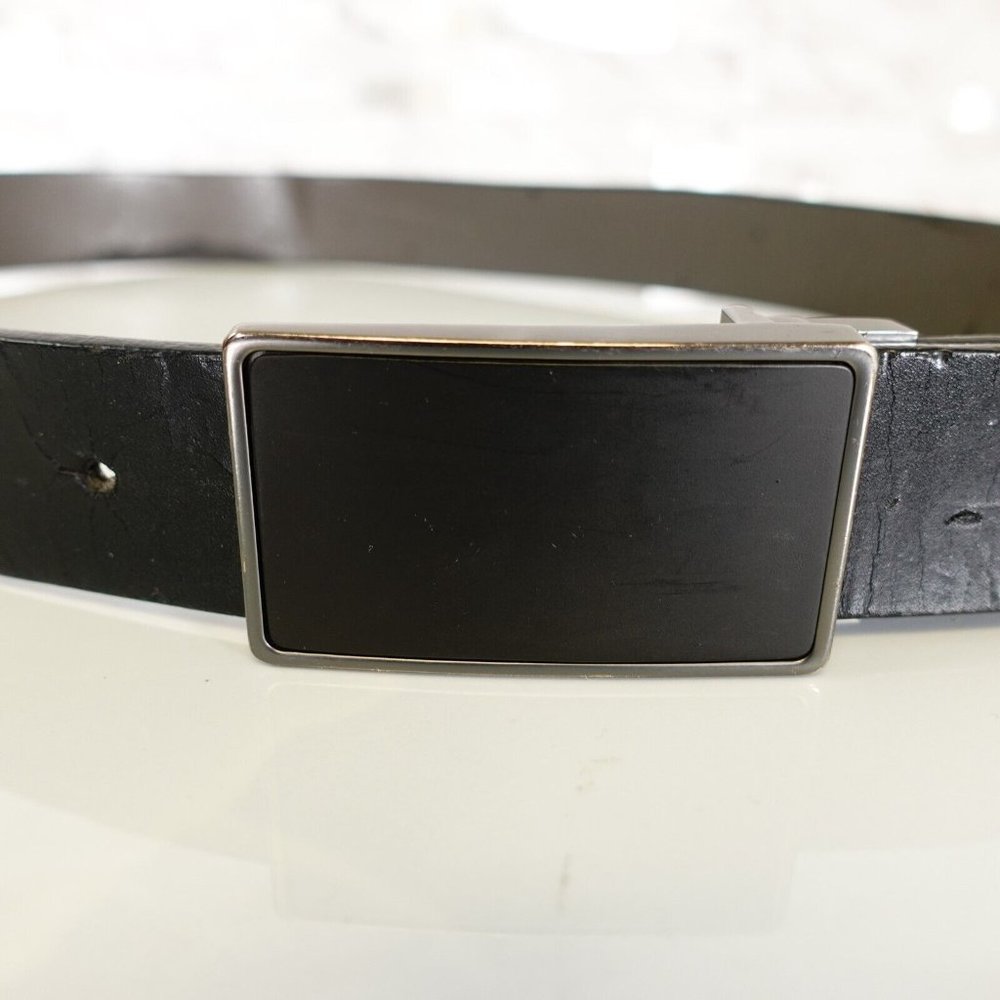 Belt Mens Medium 36 Black Genuine Leather Black Buckle Formal Work Solid‎